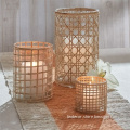 custom rattan woven hurricane candle glass cylinder vase